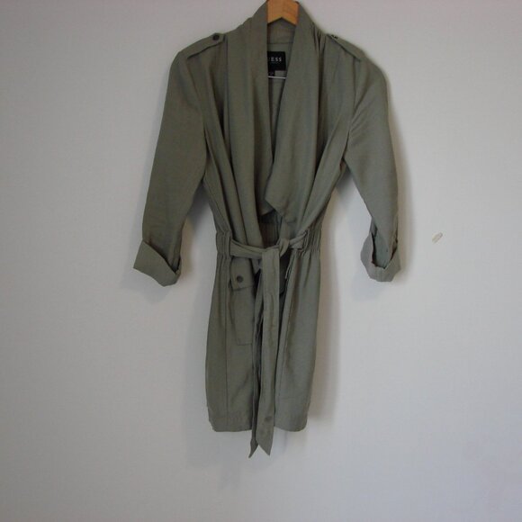 Duster Trench Coat Utility Olive Green Waterfall Front Flowy Size XS Small - Picture 9 of 16
